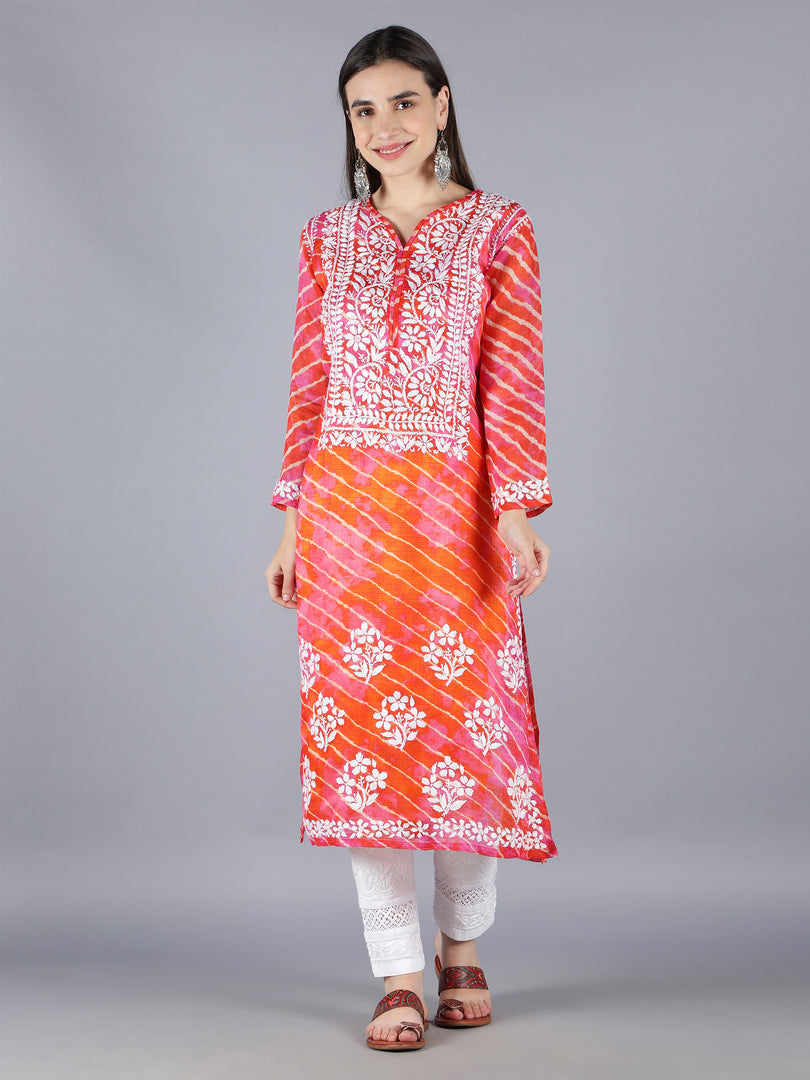 Buy Urmul Anmol Hand Embroidered Orange Kota Doria Kurti Set For Women  Online – Okhaistore