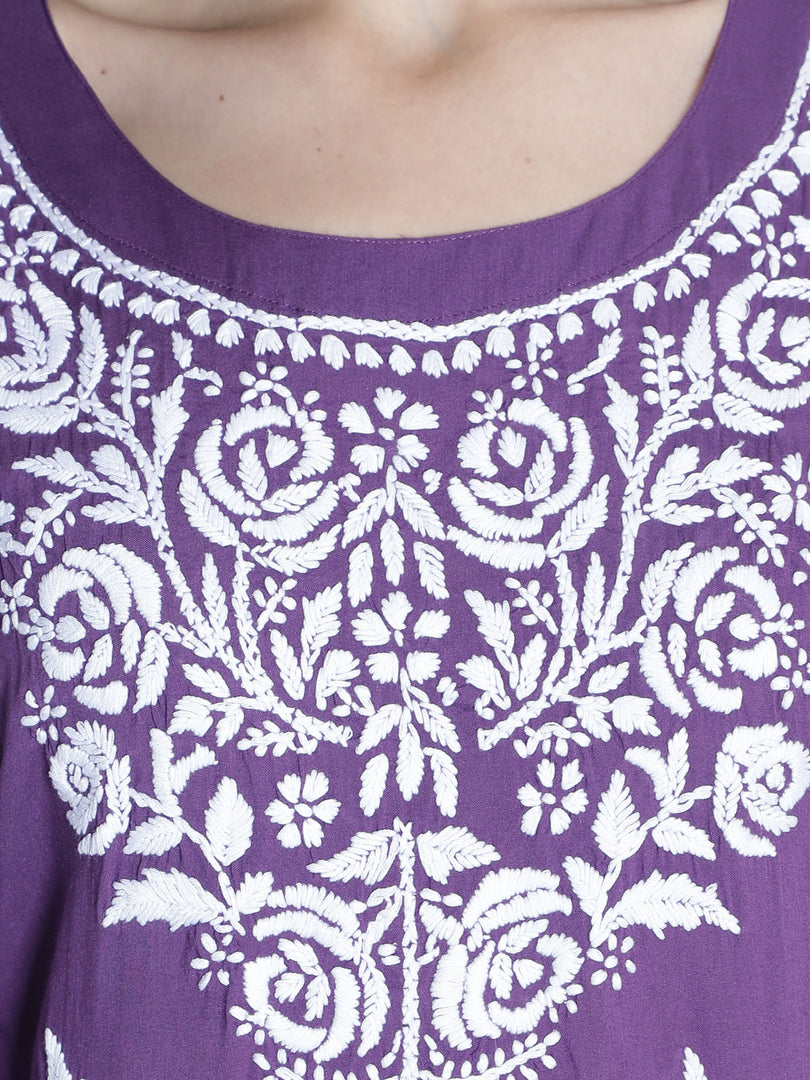 Seva Chikan Hand Embroidered Modal Cotton Kurta with Palazzo