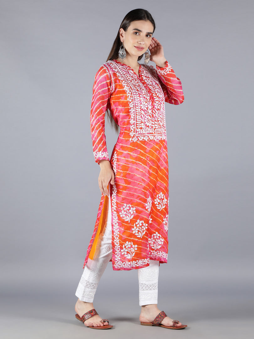 Seva Chikan Hand Embroidered Orange Cotton Kurta With Pant and Slip-SCL8017