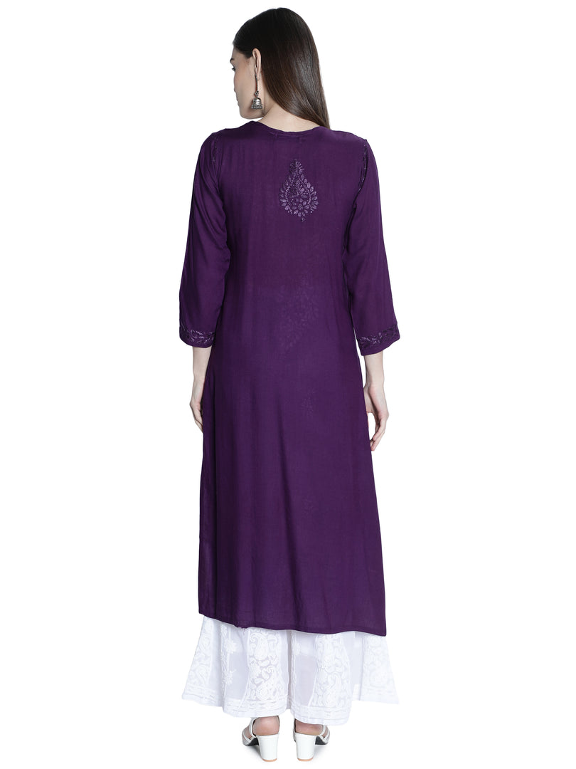 Seva Chikan Hand Embroidered Rayon Lucknowi Chikankari Kurta