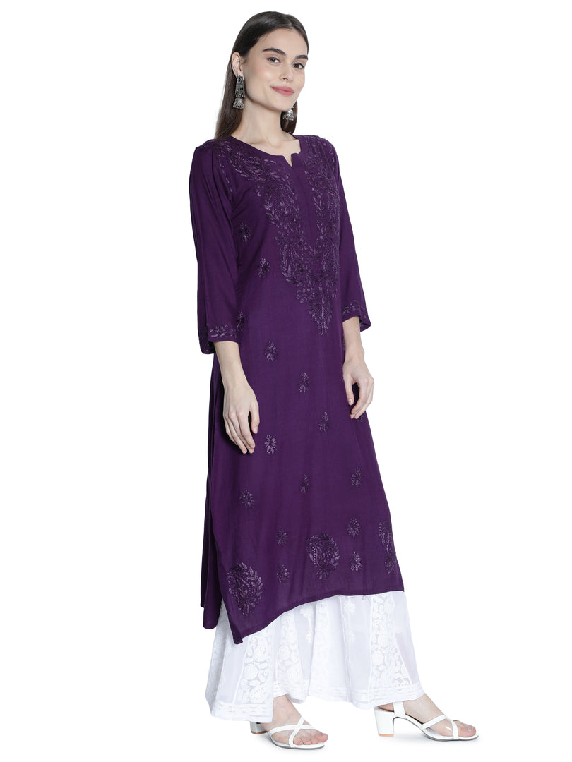 Seva Chikan Hand Embroidered Rayon Lucknowi Chikankari Kurta