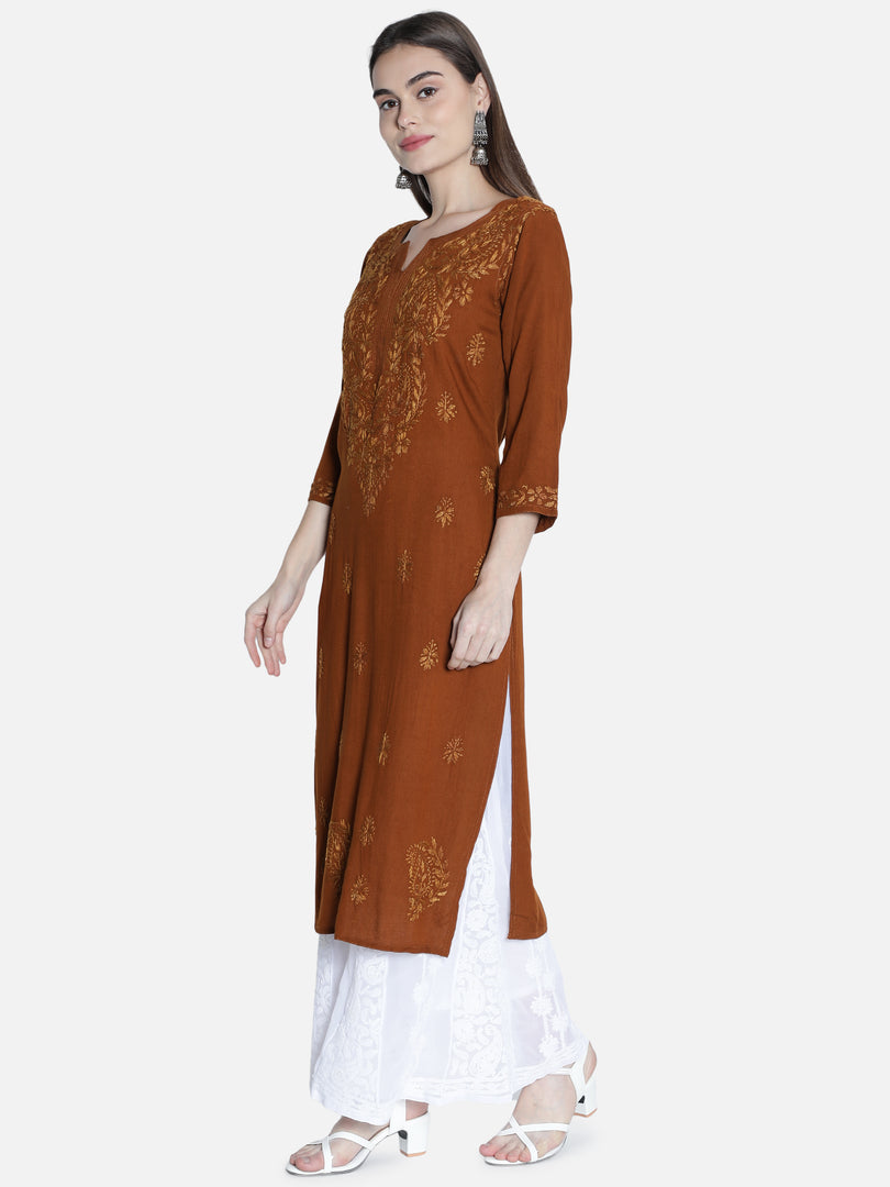 Seva Chikan Hand Embroidered Rayon Lucknowi Chikankari Kurta