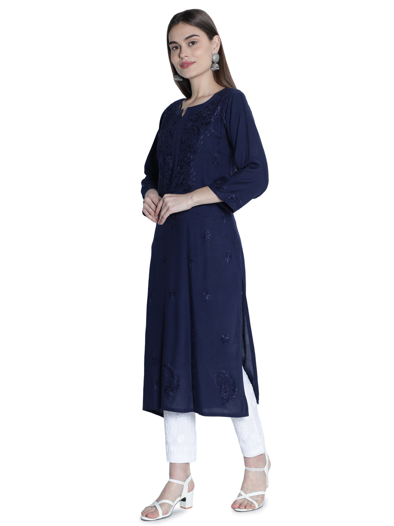 Seva Chikan Hand Embroidered Rayon Lucknowi Chikankari Kurta