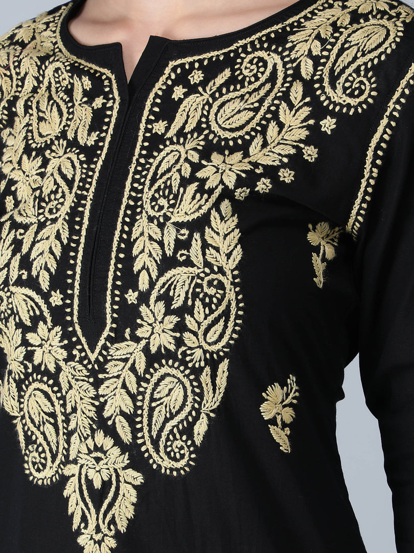 Seva Chikan Hand Embroidered Black Cotton Lucknowi Chikankari Kurta