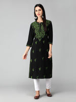 Load image into Gallery viewer, Seva Chikan Hand Embroidered Black Cotton Lucknowi Chikankari Kurta
