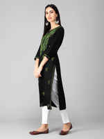 Load image into Gallery viewer, Seva Chikan Hand Embroidered Black Cotton Lucknowi Chikankari Kurta
