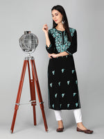 Load image into Gallery viewer, Seva Chikan Hand Embroidered Black Cotton Lucknowi Chikankari Kurta
