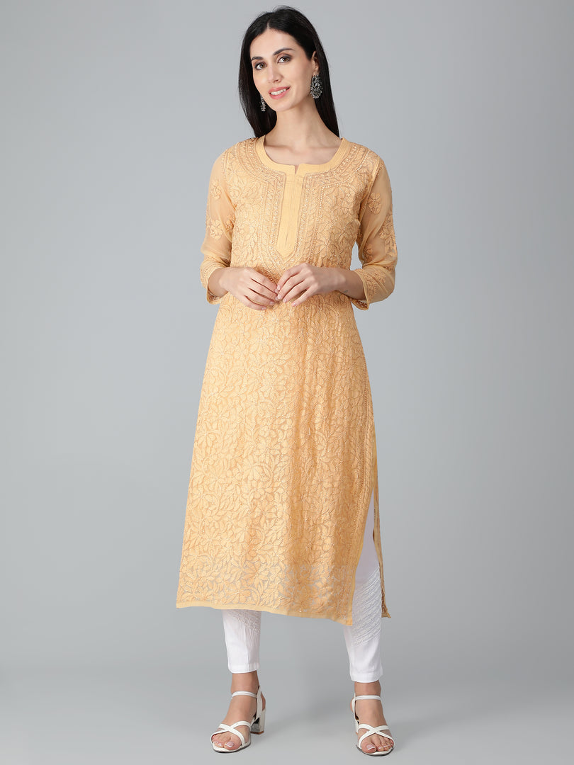 Seva Chikan Hand Embroidered Georgette Lucknowi Chikan Kurti With Slip