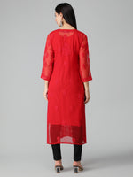 Load image into Gallery viewer, Seva Chikan Hand Embroidered Georgette Lucknowi Chikan Kurti With Slip