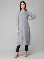 Load image into Gallery viewer, Seva Chikan Hand Embroidered Georgette Lucknowi Chikan Kurti With Slip