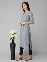 Load image into Gallery viewer, Seva Chikan Hand Embroidered Georgette Lucknowi Chikan Kurti With Slip