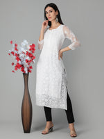 Load image into Gallery viewer, Seva Chikan Hand Embroidered Georgette Lucknowi Chikan Kurti With Slip
