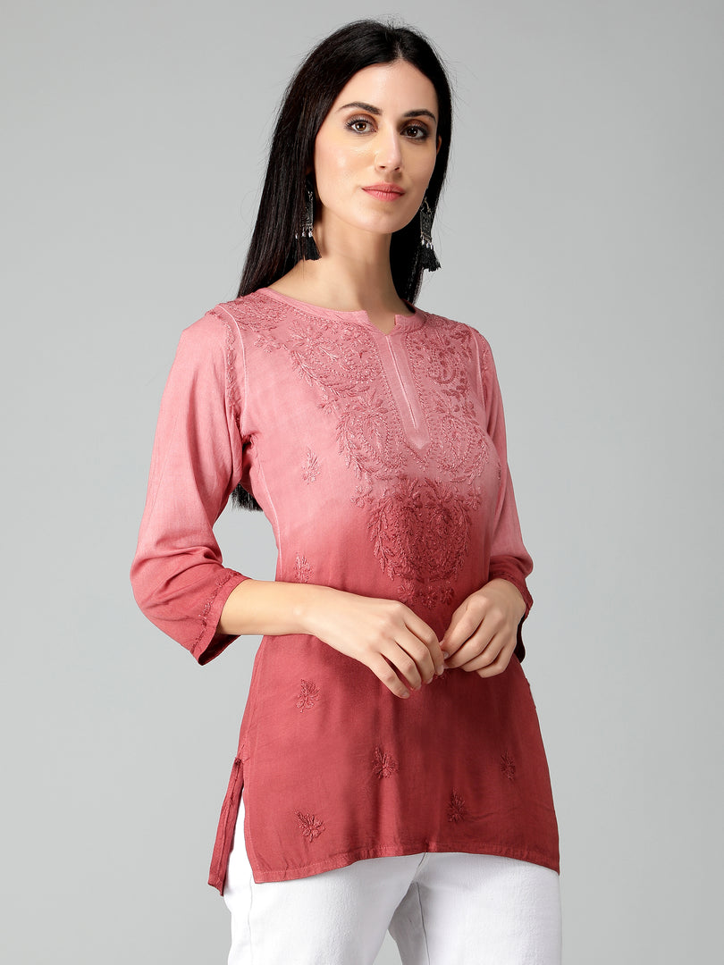 Seva Chikan Hand Embroidered Rayon Lucknowi Chikan Top