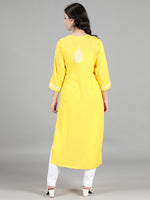 Load image into Gallery viewer, Seva Chikan Hand Embroidered Yellow Cotton Kurta with Pant-SCL8013