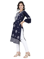 Load image into Gallery viewer, Seva Chikan Hand Embroidered Navy Blue Cotton Kurta With Pant-SCL8010