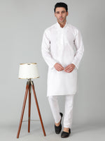 Load image into Gallery viewer, Seva Chikan Hand Embroidered White Cotton Lucknowi Chikan Mens Stitched Kurta-SCL15057