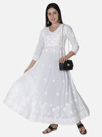 Load image into Gallery viewer, Seva Chikan Hand Embroidered White Cotton Lucknowi Chikankari Anarkali Gown-SCL4024