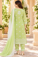 Load image into Gallery viewer, Seva Chikan Hand Embroidered Light Green Cotton Lucknowi Chikankari Unstitched Suit Piece-SEV15032