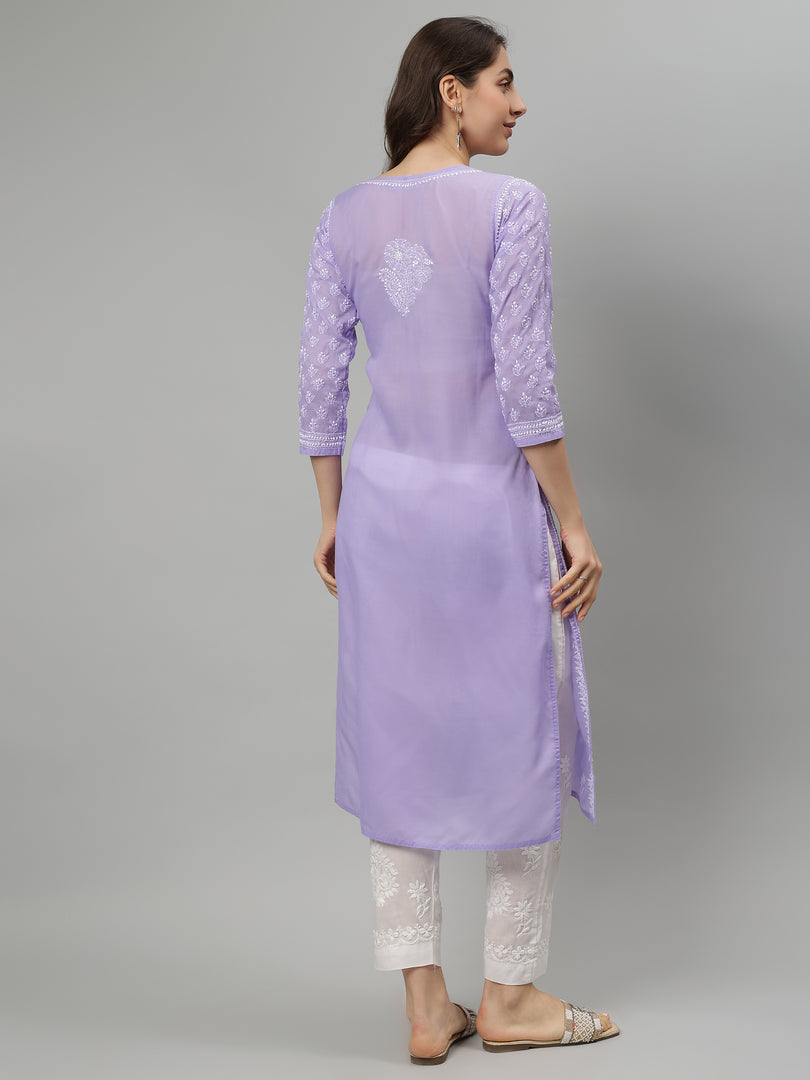 Seva Chikan Hand Embroidered Terivoil Lucknowi Chikankari Kurta