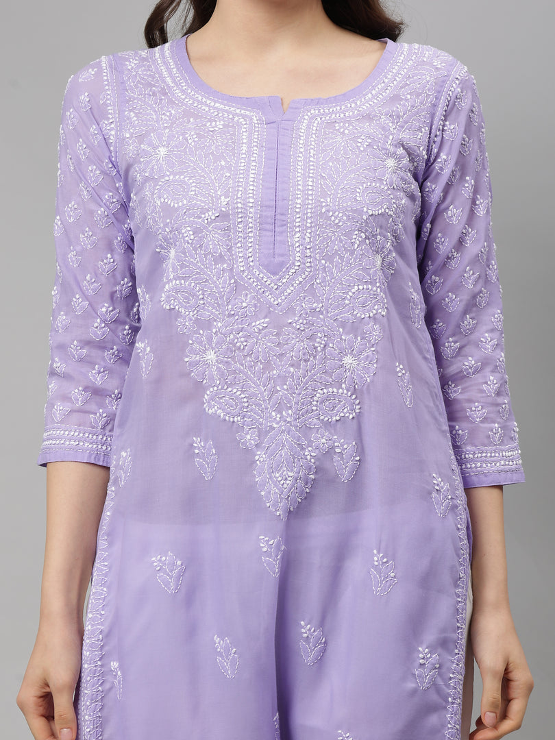Seva Chikan Hand Embroidered Terivoil Lucknowi Chikankari Kurta