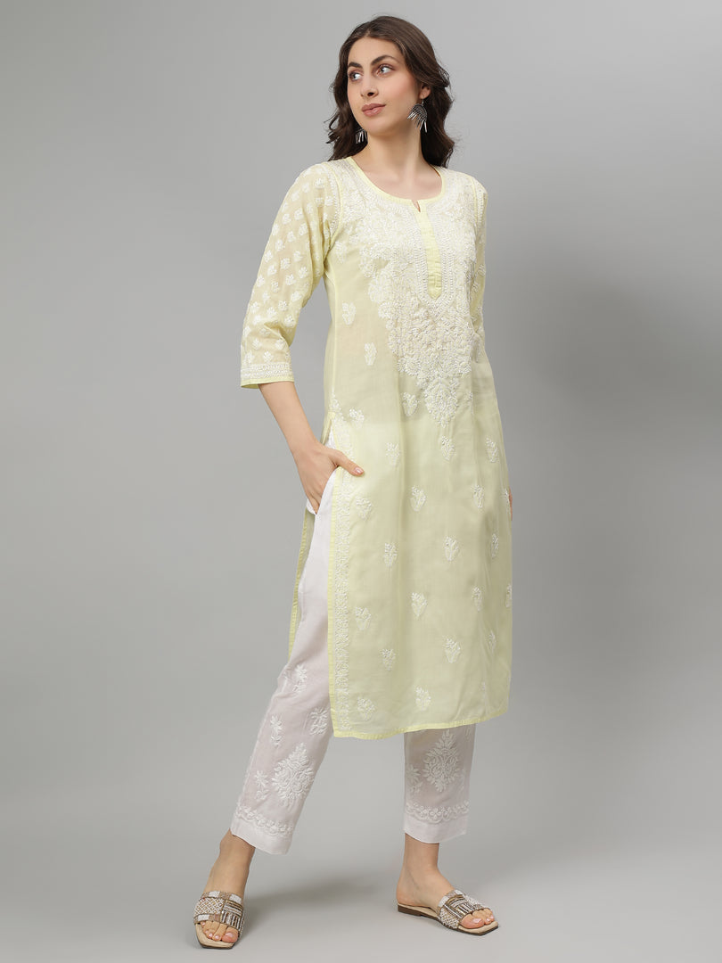 Seva Chikan Hand Embroidered Terivoil Lucknowi Chikankari Kurta