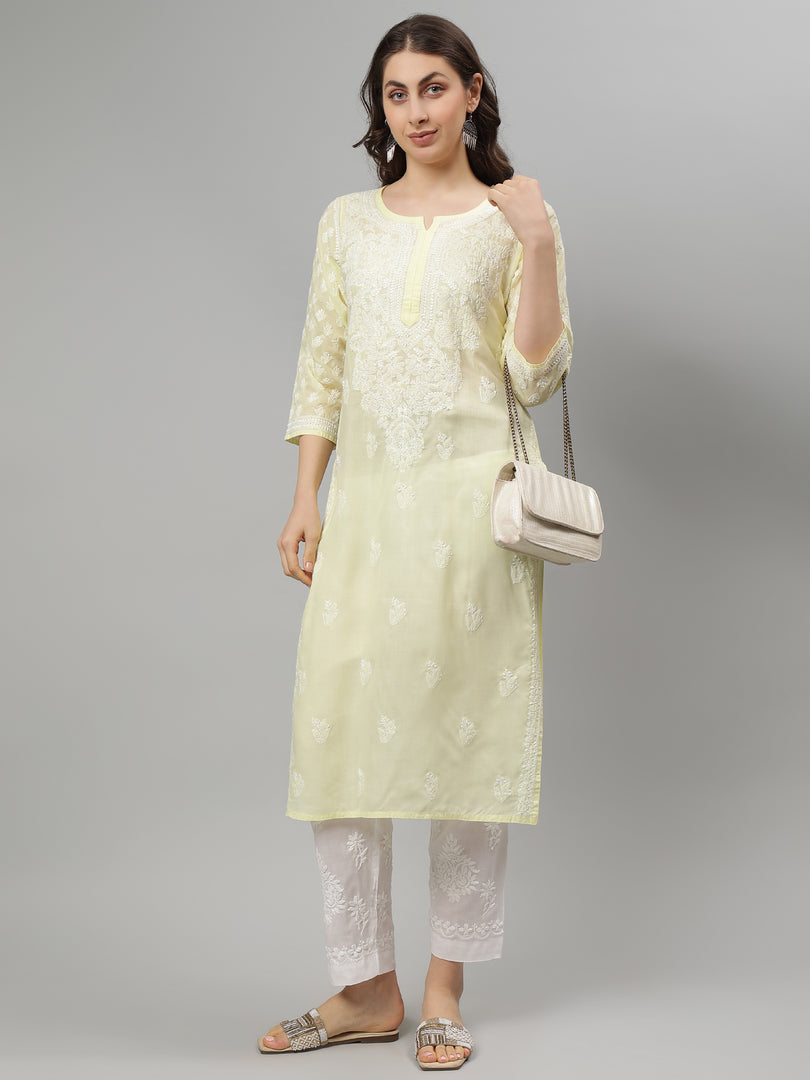 Seva Chikan Hand Embroidered Terivoil Lucknowi Chikankari Kurta