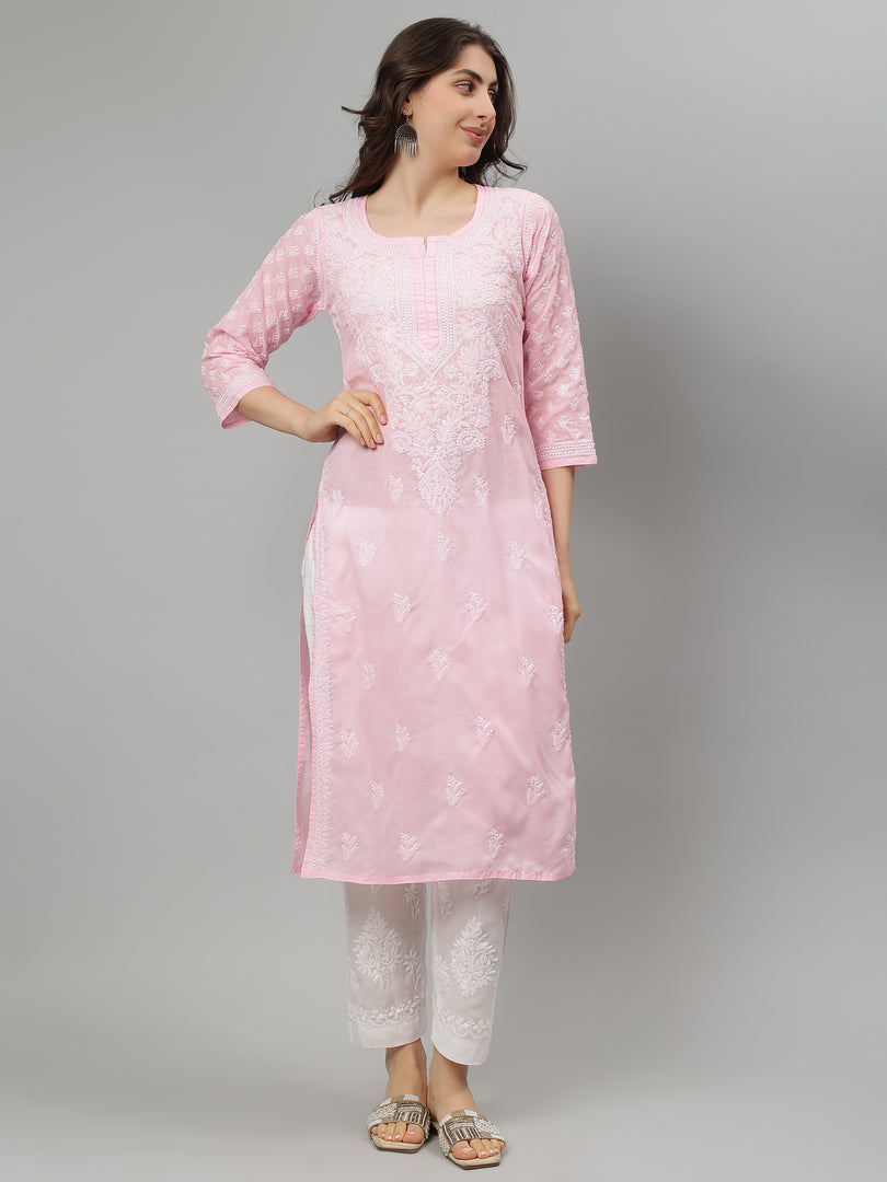 Seva Chikan Hand Embroidered Terivoil Lucknowi Chikankari Kurta