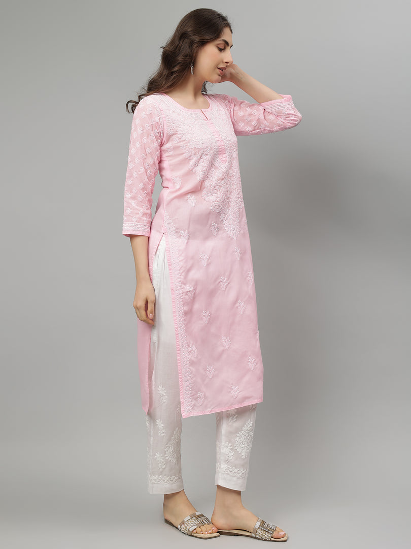 Seva Chikan Hand Embroidered Terivoil Lucknowi Chikankari Kurta