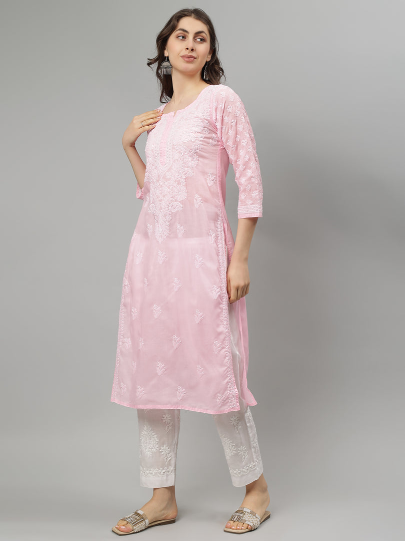 Seva Chikan Hand Embroidered Terivoil Lucknowi Chikankari Kurta