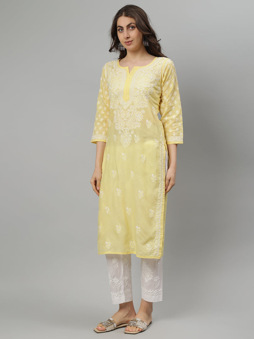 Seva Chikan Hand Embroidered Terivoil Lucknowi Chikankari Kurta