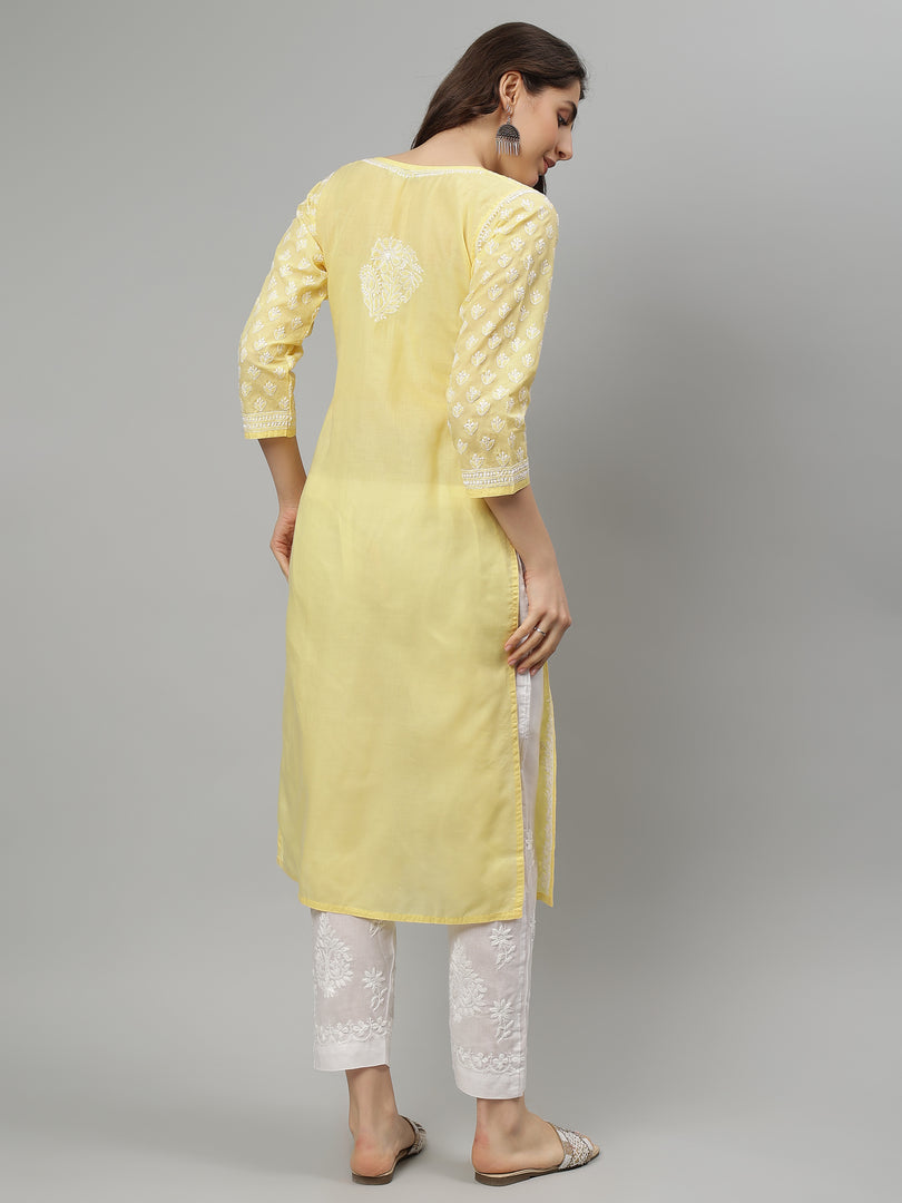 Seva Chikan Hand Embroidered Terivoil Lucknowi Chikankari Kurta