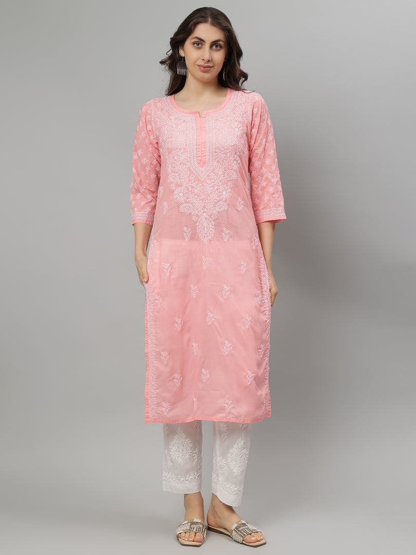 Seva Chikan Hand Embroidered Terivoil Lucknowi Chikankari Kurta