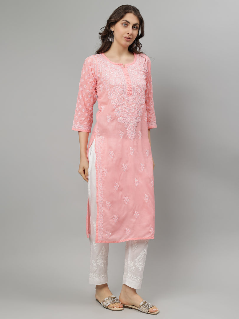 Seva Chikan Hand Embroidered Terivoil Lucknowi Chikankari Kurta