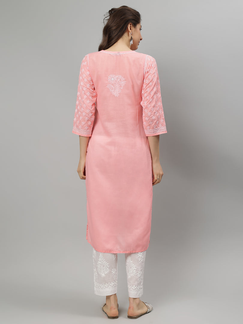 Seva Chikan Hand Embroidered Terivoil Lucknowi Chikankari Kurta
