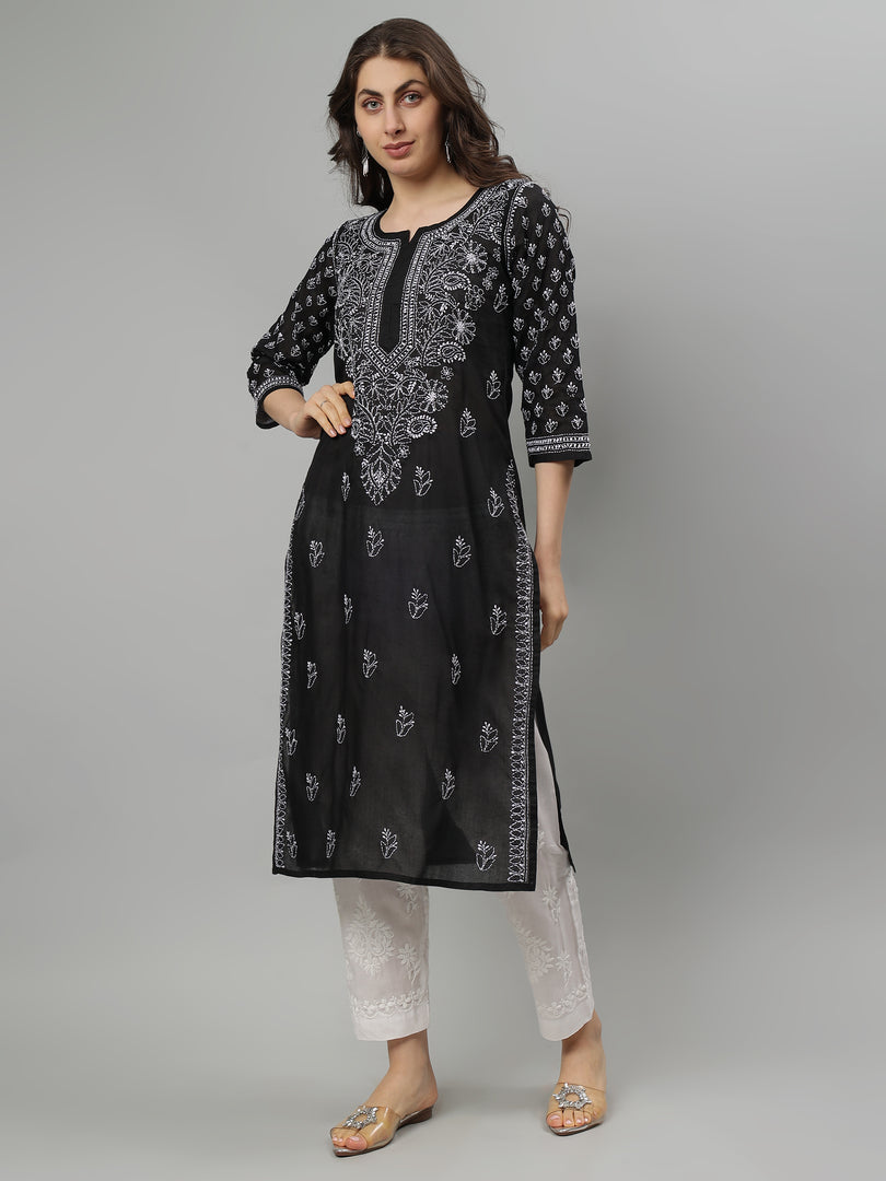 Seva Chikan Hand Embroidered Terivoil Lucknowi Chikankari Kurta