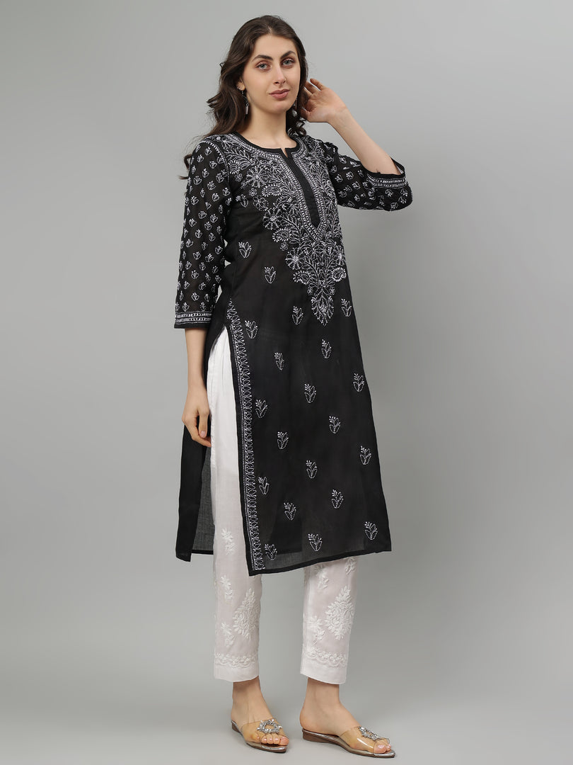 Seva Chikan Hand Embroidered Terivoil Lucknowi Chikankari Kurta