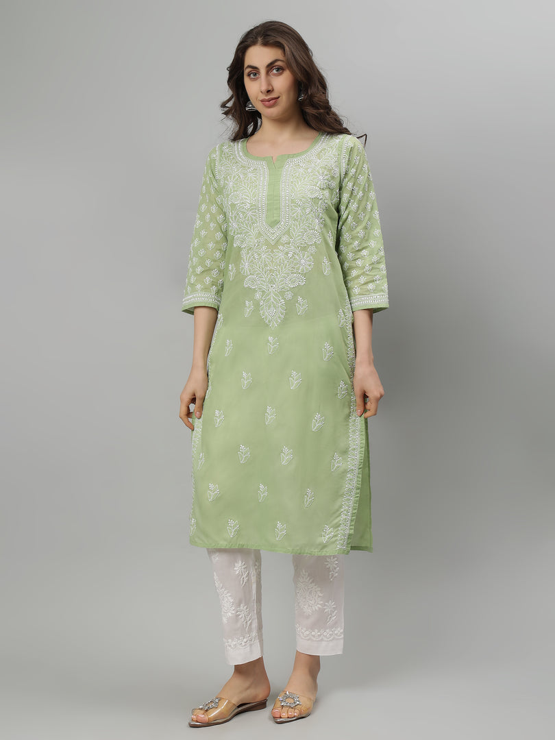 Seva Chikan Hand Embroidered Terivoil Lucknowi Chikankari Kurta