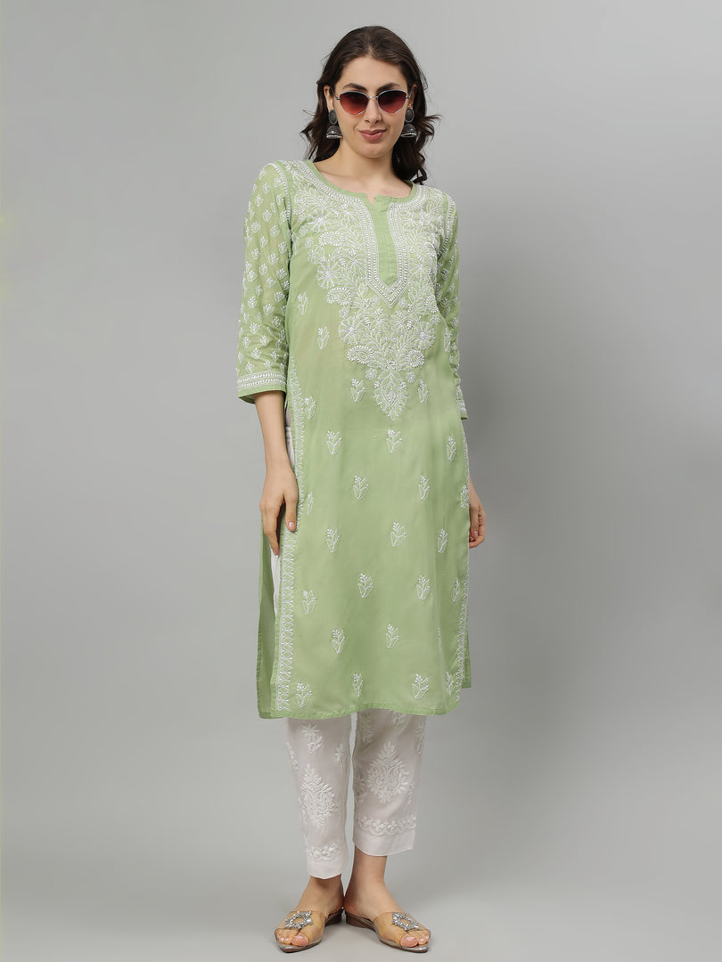 Seva Chikan Hand Embroidered Terivoil Lucknowi Chikankari Kurta