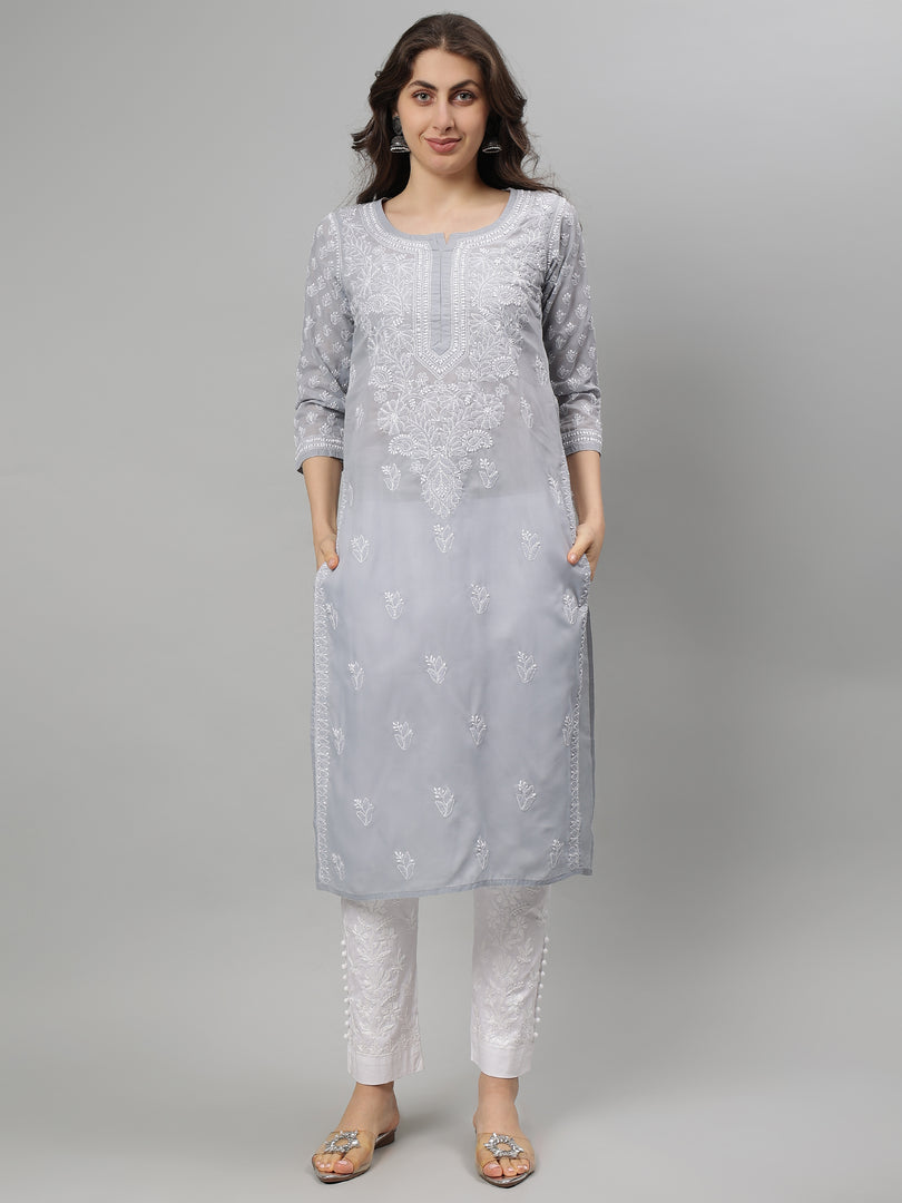 Seva Chikan Hand Embroidered Terivoil Lucknowi Chikankari Kurta