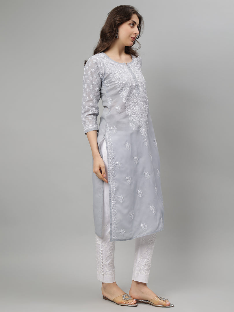 Seva Chikan Hand Embroidered Terivoil Lucknowi Chikankari Kurta