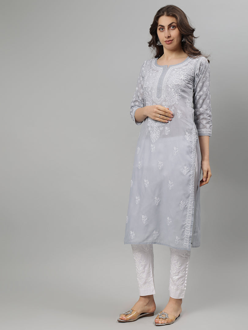 Seva Chikan Hand Embroidered Terivoil Lucknowi Chikankari Kurta