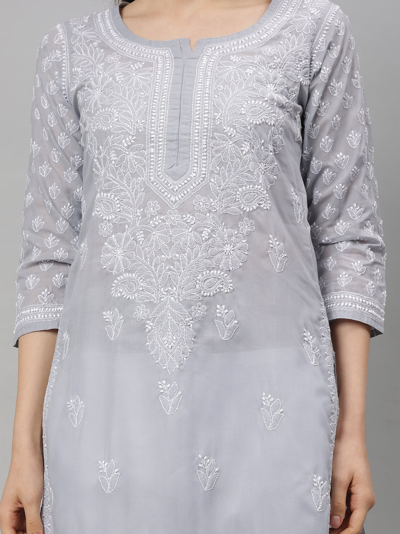Seva Chikan Hand Embroidered Terivoil Lucknowi Chikankari Kurta