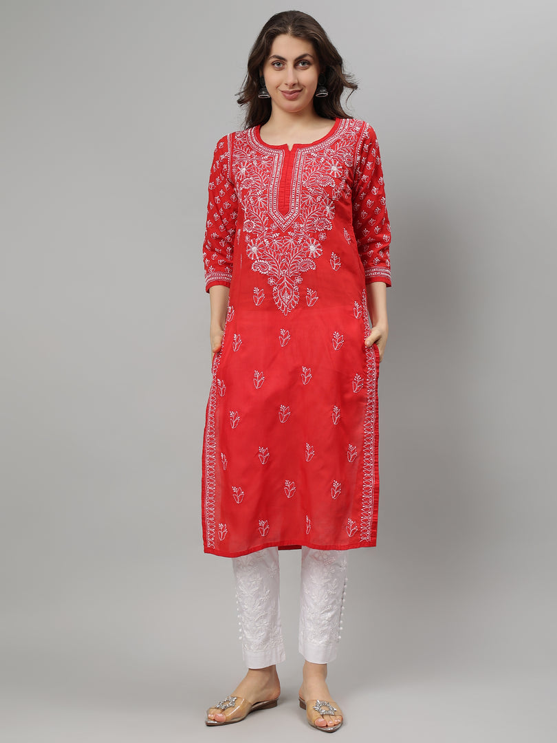 Seva Chikan Hand Embroidered Terivoil Lucknowi Chikankari Kurta