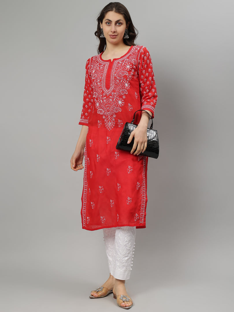 Seva Chikan Hand Embroidered Terivoil Lucknowi Chikankari Kurta