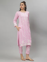 Load image into Gallery viewer, Seva Chikan Hand Embroidered Pink Rayon Lucknowi Chikankari Kurta Set
