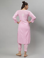 Load image into Gallery viewer, Seva Chikan Hand Embroidered Pink Rayon Lucknowi Chikankari Kurta Set
