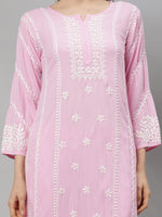 Load image into Gallery viewer, Seva Chikan Hand Embroidered Pink Rayon Lucknowi Chikankari Kurta Set
