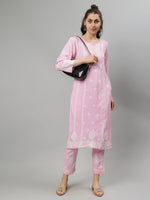 Load image into Gallery viewer, Seva Chikan Hand Embroidered Pink Rayon Lucknowi Chikankari Kurta Set
