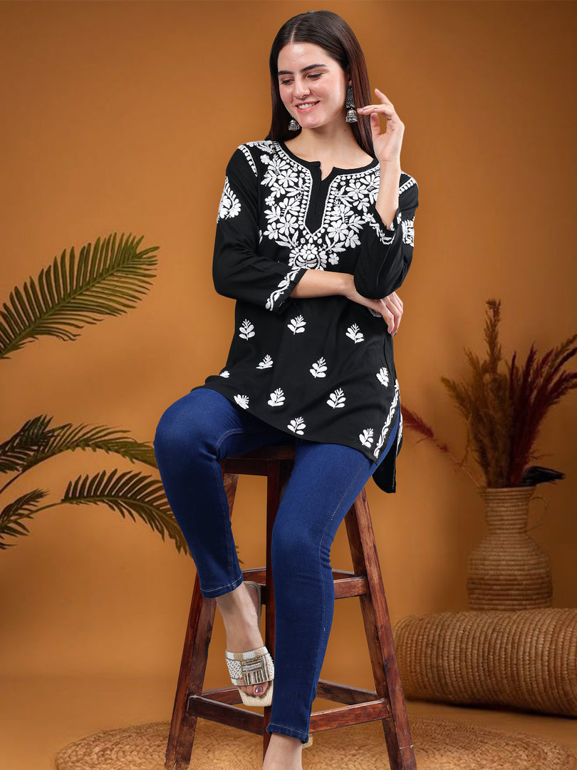 Seva Chikan Hand Embroidered Rayon Lucknowi Chikankari Top