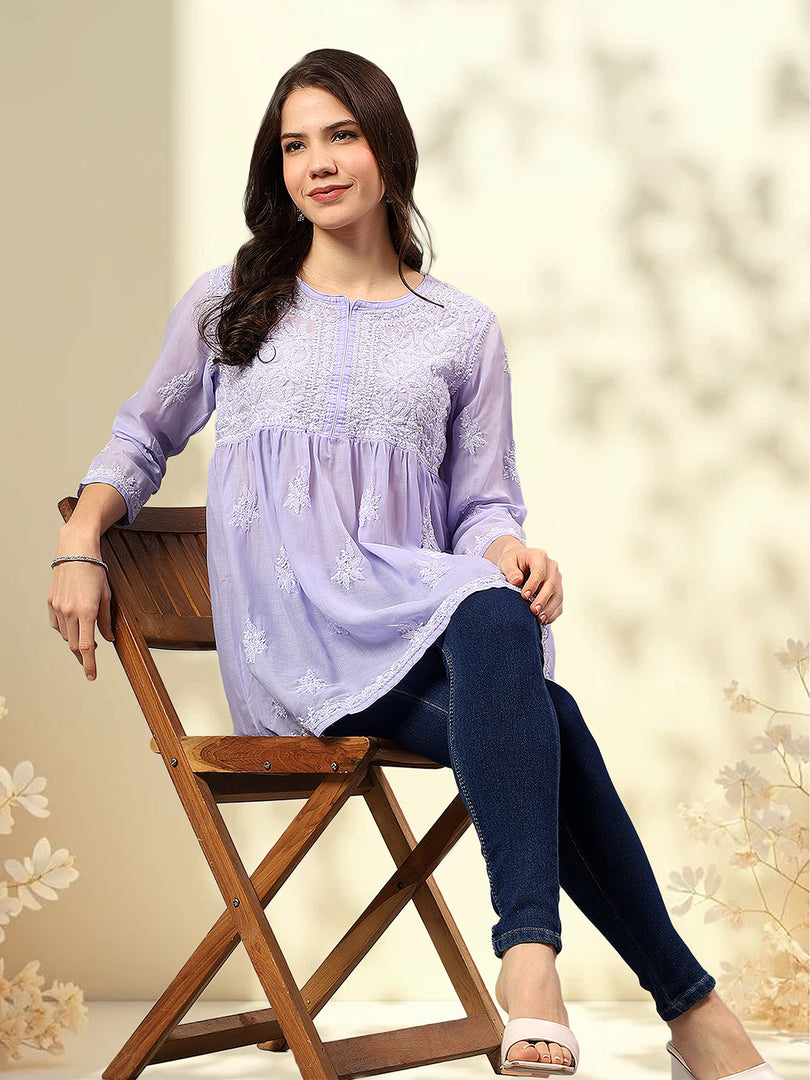 Seva Chikan Hand Embroidered Terivoil Cotton Lucknowi Chikan Top